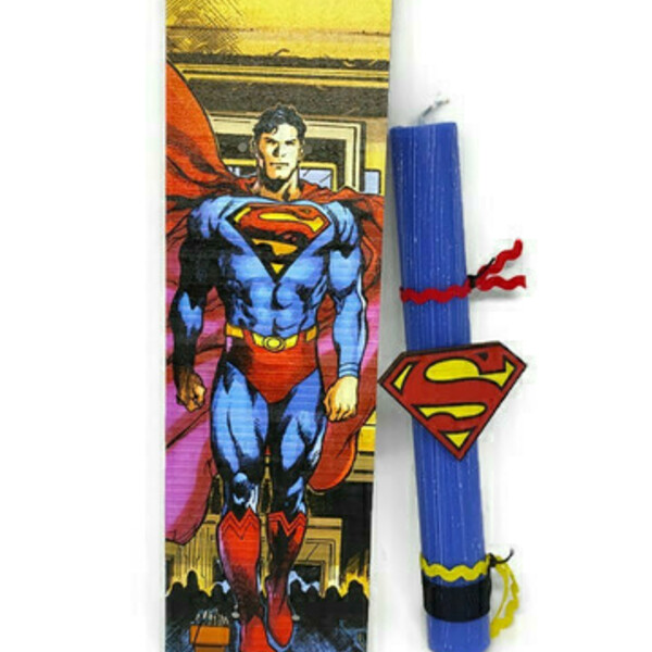 Λαμπάδα μπλε 20cm για αγόρι με σούπερ ήρωα και ξύλινη βάση 15x25cm - αγόρι, λαμπάδες, για παιδιά, ήρωες κινουμένων σχεδίων - 5