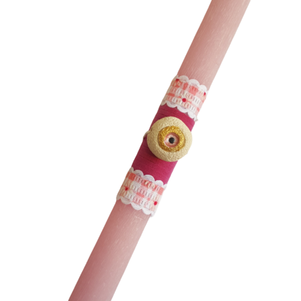 Πασχαλινή λαμπάδα με κεραμικό μάτι ροζ 30cm - κορίτσι, λαμπάδες, για παιδιά, για ενήλικες, για εφήβους