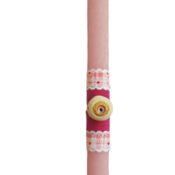 Πασχαλινή λαμπάδα με κεραμικό μάτι ροζ 30cm - κορίτσι, λαμπάδες, για παιδιά, για ενήλικες, για εφήβους - 2