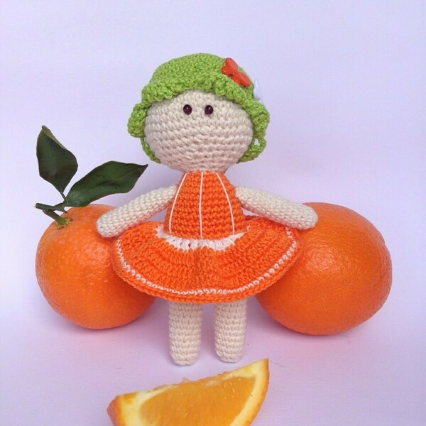 Πλεκτη κουκλίτσα -φιλενάδα Πορτοκάλι. Orange girl. 14x11x6 εκ. - δώρο, λούτρινα, κουκλίτσα, amigurumi - 3