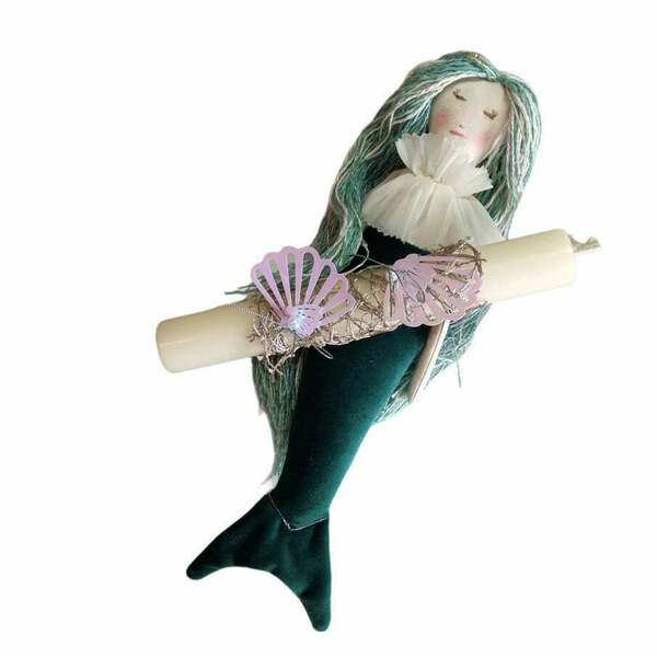 Πασχαλινή Λαμπάδα με χειροποίητη κούκλα Γοργόνα Smaragd Green Mermaid - κορίτσι, λαμπάδες, για παιδιά, γοργόνες