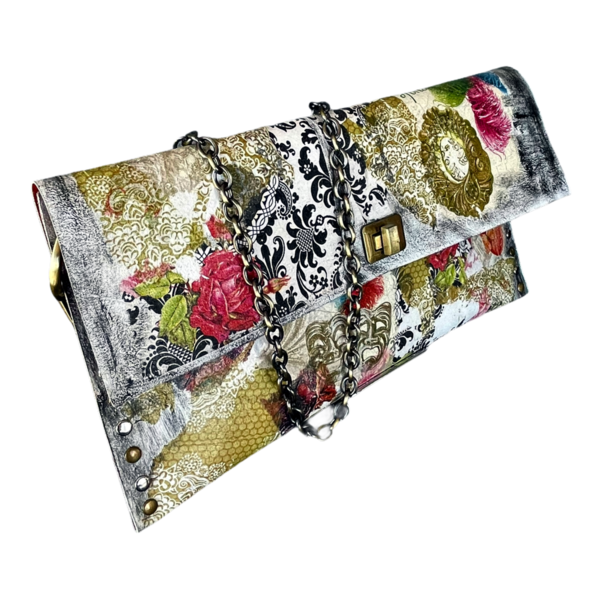 Δερμάτινη τσάντα χειροποίητη Vintage Floral - δέρμα, φάκελοι, clutch, μεγάλες, χειρός
