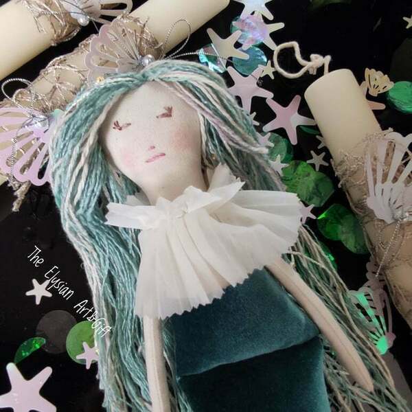 Πασχαλινή Λαμπάδα με χειροποίητη κούκλα Γοργόνα Smaragd Green Mermaid - κορίτσι, λαμπάδες, για παιδιά, γοργόνες - 3