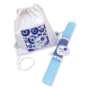Γαλάζια λαμπάδα με σακίδιο για το Μάτι - λαμπάδες, για ενήλικες, για εφήβους, για μωρά