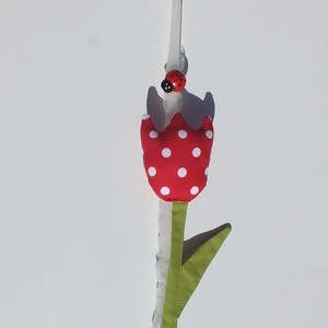 Πασχαλινό λαμπαδάκι με υφασμάτινη κόκκινη τουλίπα - μπρελόκ - κορίτσι, λουλούδια, λαμπάδες, για ενήλικες, για εφήβους - 3