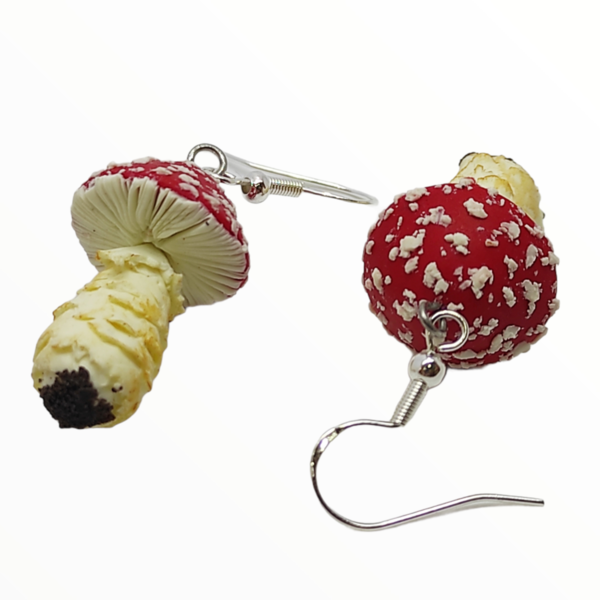Σκουλαρίκια Κόκκινα Μανιτάρια Muscaria ,χειροποίητα κοσμήματα απομίμησης φαγητού από πολυμερικό πηλό Mimitopia - ασήμι, πηλός, χειροποίητα, φαγητό - 3