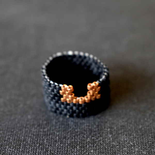 Δαχτυλίδι μαύρο και χρυσαφί με χάντρες miyuki delica - χάντρες, miyuki delica, σταθερά, μεγάλα, δώρα για γυναίκες - 4