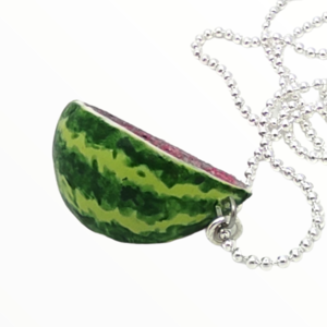 Kολιέ Καρπούζι (Watermelon necklace),χειροποίητα κοσμήματα μινιατούρες φρούτων και απομίμησης φαγητού απο πολυμερικό πηλό Mimitopia - γυναικεία, πηλός, χειροποίητα, καρπούζι, μινιατούρες φιγούρες - 4