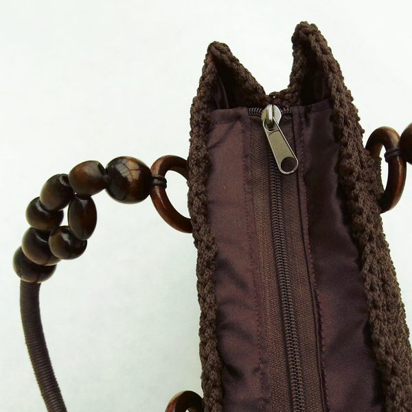 Πλεκτή τσάντα με ξύλινες χάντρες - χάντρες, χειρός, πλεκτές τσάντες - 3