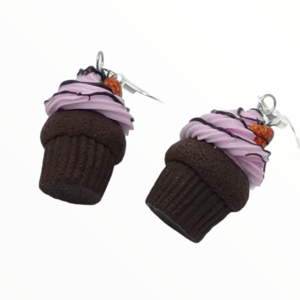 Σκουλαρίκια Cupcake σοκολάτα φράουλα,χειροποίητα κοσμήματα απομίμησης φαγητού απο πολυμερικό πηλό Mimitopia - πηλός, χειροποίητα, φρούτα, φαγητό - 5