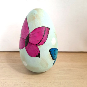 Ξύλινο αυγό ζωγραφισμένο με Πεταλούδες, 15cm! - ζωγραφισμένα στο χέρι, διακοσμητικά, προσωποποιημένα - 2