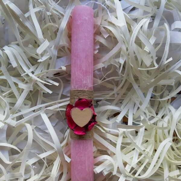 Λαμπάδα : Καρδιά, σε ροζ χρώμα 29 cm. - κορίτσι, λαμπάδες, για παιδιά, για ενήλικες, για εφήβους - 2