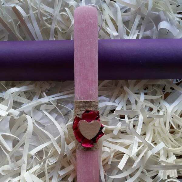 Λαμπάδα : Καρδιά, σε ροζ χρώμα 29 cm. - κορίτσι, λαμπάδες, για παιδιά, για ενήλικες, για εφήβους - 3