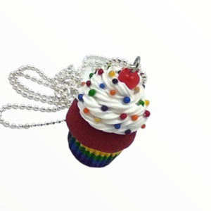 Kολιέ Rainbow Cupcake (Rainbow Cupcake necklace),χειροποίητα κοσμήματα μινιατούρες γλυκών και απομίμησης φαγητού απο πολυμερικό πηλό Mimitopia - γυναικεία, πηλός, χειροποίητα, μινιατούρες φιγούρες