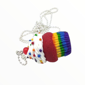Kολιέ Rainbow Cupcake (Rainbow Cupcake necklace),χειροποίητα κοσμήματα μινιατούρες γλυκών και απομίμησης φαγητού απο πολυμερικό πηλό Mimitopia - γυναικεία, πηλός, χειροποίητα, μινιατούρες φιγούρες - 2