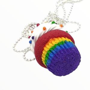 Kολιέ Rainbow Cupcake (Rainbow Cupcake necklace),χειροποίητα κοσμήματα μινιατούρες γλυκών και απομίμησης φαγητού απο πολυμερικό πηλό Mimitopia - γυναικεία, πηλός, χειροποίητα, μινιατούρες φιγούρες - 3