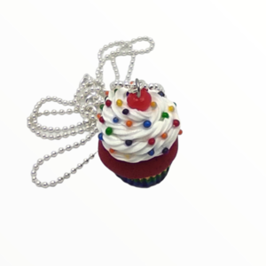 Kολιέ Rainbow Cupcake (Rainbow Cupcake necklace),χειροποίητα κοσμήματα μινιατούρες γλυκών και απομίμησης φαγητού απο πολυμερικό πηλό Mimitopia - γυναικεία, πηλός, χειροποίητα, μινιατούρες φιγούρες - 5
