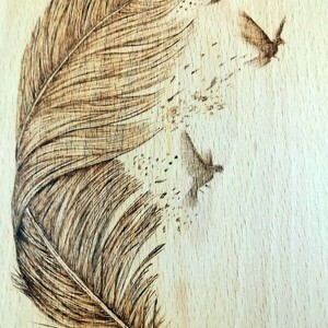 "Feather". Πυρογραφία σε ξύλο κοπής. - ξύλο, διακοσμητικά - 2