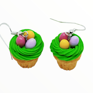 Σκουλαρίκια Πασχαλινά cupcake με σοκολατένια πολύχρωμα αυγά (easter cupcake earrings)χειροποίητα κοσμήματα απομίμησης φαγητού απο πολυμερικό πηλό Mimitopia - πηλός, χειροποίητα, πάσχα, πασχαλινά δώρα - 2
