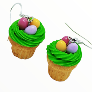 Σκουλαρίκια Πασχαλινά cupcake με σοκολατένια πολύχρωμα αυγά (easter cupcake earrings)χειροποίητα κοσμήματα απομίμησης φαγητού απο πολυμερικό πηλό Mimitopia - πηλός, χειροποίητα, πάσχα, πασχαλινά δώρα - 3