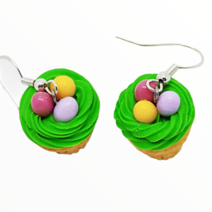 Σκουλαρίκια Πασχαλινά cupcake με σοκολατένια πολύχρωμα αυγά (easter cupcake earrings)χειροποίητα κοσμήματα απομίμησης φαγητού απο πολυμερικό πηλό Mimitopia - πηλός, χειροποίητα, πάσχα, πασχαλινά δώρα - 4