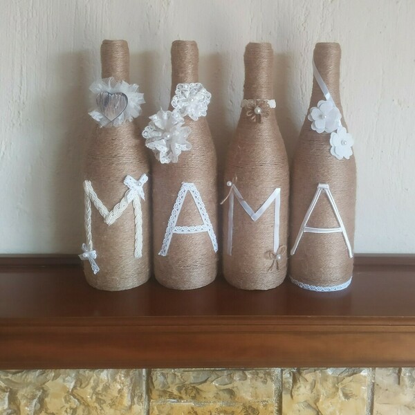 Διακοσμητικά μπουκάλια ΜΑΜΑ! - χειροποίητα, μαμά, διακοσμητικά, πρωτότυπα δώρα, γιορτή της μητέρας, διακοσμητικά μπουκάλια - 2