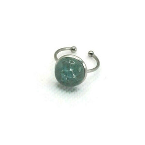 Minimal Ατσάλινο Δαχτυλίδι Fused Glass Γαλάζιο 13mm - γυαλί, μικρά, ατσάλι, αυξομειούμενα, φθηνά - 4