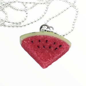 Kολιέ Καρπούζι μικρό (Watermelon necklace) χειροποίητα κοσμήματα μινιατούρες φρούτων και απομίμησης φαγητού απο πολυμερικό πηλό Mimitopia - γυναικεία, πηλός, χειροποίητα, καρπούζι, μινιατούρες φιγούρες - 2