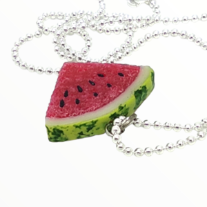 Kολιέ Καρπούζι μικρό (Watermelon necklace) χειροποίητα κοσμήματα μινιατούρες φρούτων και απομίμησης φαγητού απο πολυμερικό πηλό Mimitopia - γυναικεία, πηλός, χειροποίητα, καρπούζι, μινιατούρες φιγούρες - 5