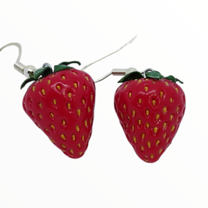 Σκουλαρίκια Φράουλες (Strawberries earrings) ,χειροποίητα κοσμήματα φρούτων και απομίμησης φαγητού από πολυμερικό πηλό Mimitopia - πηλός, χειροποίητα, φρούτα, φαγητό