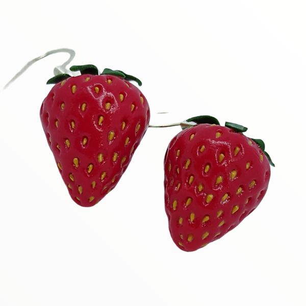 Σκουλαρίκια Φράουλες (Strawberries earrings) ,χειροποίητα κοσμήματα φρούτων και απομίμησης φαγητού από πολυμερικό πηλό Mimitopia - πηλός, χειροποίητα, φρούτα, φαγητό - 2