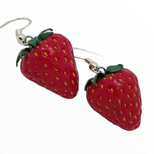 Σκουλαρίκια Φράουλες (Strawberries earrings) ,χειροποίητα κοσμήματα φρούτων και απομίμησης φαγητού από πολυμερικό πηλό Mimitopia - πηλός, χειροποίητα, φρούτα, φαγητό - 4