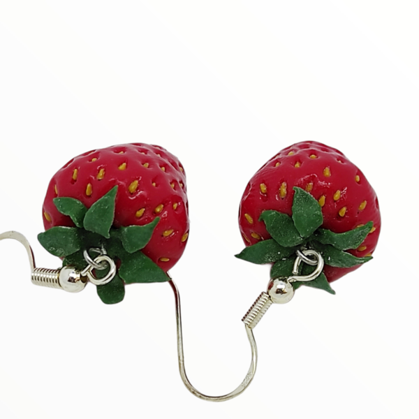 Σκουλαρίκια Φράουλες (Strawberries earrings) ,χειροποίητα κοσμήματα φρούτων και απομίμησης φαγητού από πολυμερικό πηλό Mimitopia - πηλός, χειροποίητα, φρούτα, φαγητό - 5