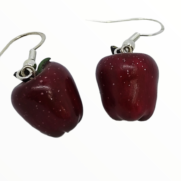 Σκουλαρίκια Kόκκινα μήλα (Αpple earrings) ,χειροποίητα κοσμήματα φρούτων και απομίμησης φαγητού από πολυμερικό πηλό Mimitopia - πηλός, χειροποίητα, φρούτα, φαγητό - 2