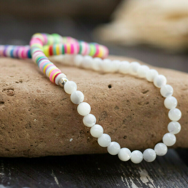 Κολιέ με mother of pearl και πολύχρωμο fimo - πηλός, κοντά, πέρλες, candy - 2