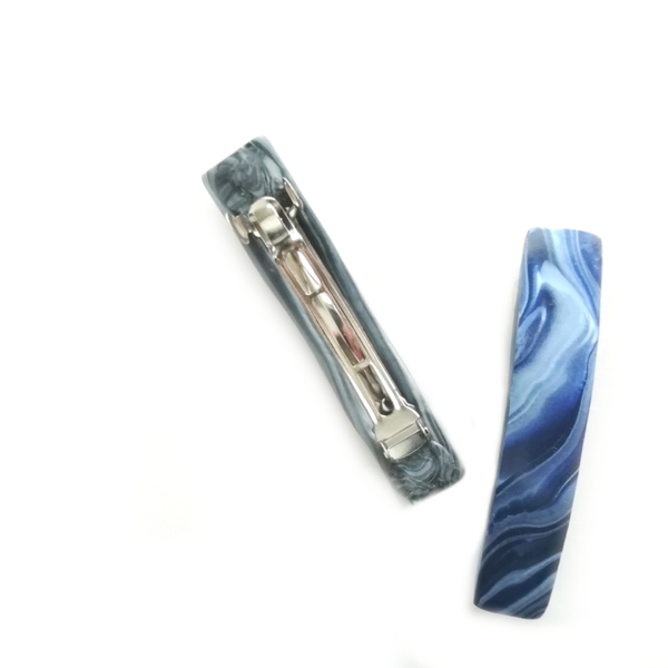 Κοκαλάκι μπαρέτα Marble Clip, Μπλε & Γκρι κατασκευασμένο από polymer clay - statement, πλαστικό, hair clips - 5