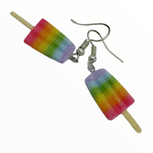Σκουλαρίκια παγωτό γρανίτα Rainbow σε ξυλάκι (rainbow ice cream earrings),χειροποίητα κοσμήματα απομίμησης φαγητού απο πολυμερικό πηλό Mimitopia - γυναικεία, πηλός, χειροποίητα, παγωτό, φαγητό - 2