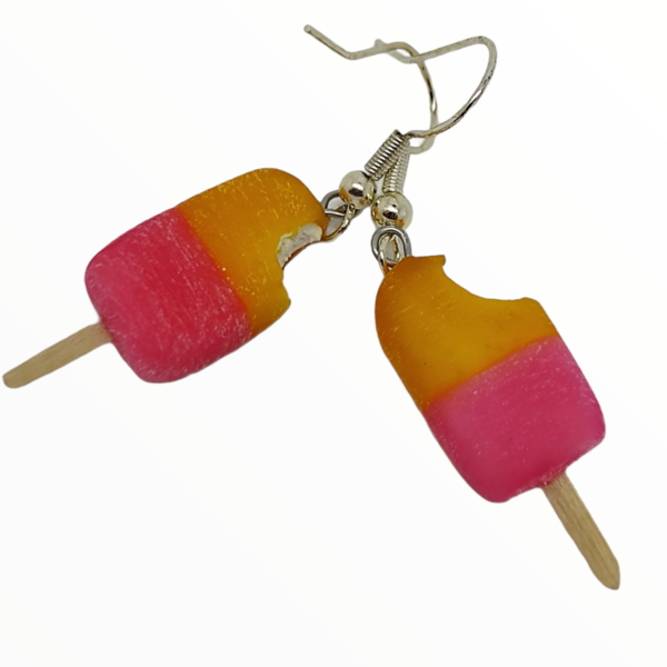 Σκουλαρίκια παγωτό γρανίτα λεμόνι βανίλια φράουλα σε ξυλάκι (rainbow ice cream earrings),χειροποίητα κοσμήματα απομίμησης φαγητού απο πολυμερικό πηλό Mimitopia - γυναικεία, πηλός, χειροποίητα, παγωτό, φαγητό - 3