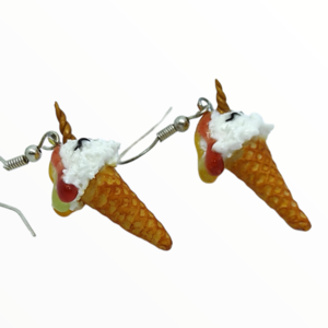 Σκουλαρίκια παγωτό Μονόκερος χωνάκι (unicorn ice cream earrings),χειροποίητα κοσμήματα απομίμησης φαγητού απο πολυμερικό πηλό Mimitopia - πηλός, χειροποίητα, μονόκερος, παγωτό, φαγητό - 2