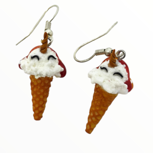 Σκουλαρίκια παγωτό Μονόκερος χωνάκι (unicorn ice cream earrings),χειροποίητα κοσμήματα απομίμησης φαγητού απο πολυμερικό πηλό Mimitopia - πηλός, χειροποίητα, μονόκερος, παγωτό, φαγητό