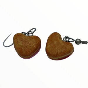 Σκουλαρίκια Λουκουμάδες donuts με φατσούλες σε σχημα καρδιάς (donuts earrings),κοσμήματα απομίμησης φαγητού, χειροποίητα κοσμήματα πολυμερικού πηλού από τη Mimitopia - καρδιά, πηλός, γλυκά - 5