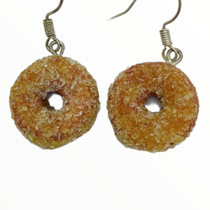 Σκουλαρίκια donuts με ζάχαρη (donuts earrings),κοσμήματα απομίμησης φαγητού, χειροποίητα κοσμήματα πολυμερικού πηλού από τη Mimitopia - καρδιά, πηλός, γλυκά
