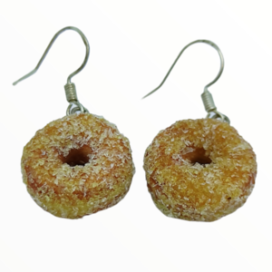 Σκουλαρίκια donuts με ζάχαρη (donuts earrings),κοσμήματα απομίμησης φαγητού, χειροποίητα κοσμήματα πολυμερικού πηλού από τη Mimitopia - καρδιά, πηλός, γλυκά - 3
