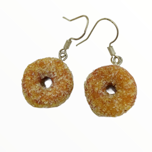 Σκουλαρίκια donuts με ζάχαρη (donuts earrings),κοσμήματα απομίμησης φαγητού, χειροποίητα κοσμήματα πολυμερικού πηλού από τη Mimitopia - καρδιά, πηλός, γλυκά - 4