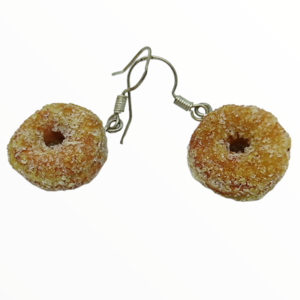 Σκουλαρίκια donuts με ζάχαρη (donuts earrings),κοσμήματα απομίμησης φαγητού, χειροποίητα κοσμήματα πολυμερικού πηλού από τη Mimitopia - καρδιά, πηλός, γλυκά - 5