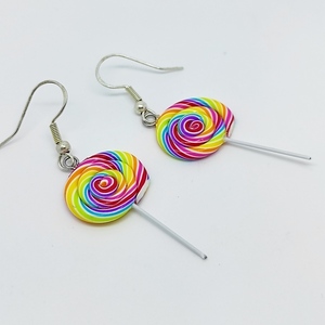 Σκουλαρίκια rainbow γλειφιτζούρια (rainbow lolipop earrings),χειροποίητα κοσμήματα απομίμησης φαγητού απο πολυμερικό πηλό Mimitopia - πηλός, χειροποίητα, γλυκά, φαγητό - 3