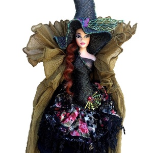 Διακοσμητική Κούκλα " Πολύχρωμη Μάγισσα με δαντέλα" ύψος 90 εκ. - διακοσμητικά, διακόσμηση σαλονιού, κούκλες