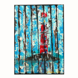 "Lighthouse on wooden door". Ζωγραφική με ακρυλικά σε καμβά. - πίνακες & κάδρα, ακρυλικό, abstract, πίνακες ζωγραφικής