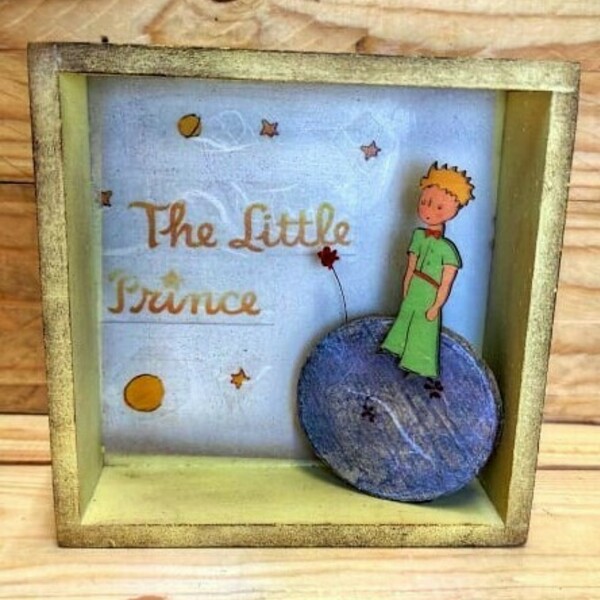 Σύνθεση σε ξύλινο κάδρο ''Ο Μικρός Πρίγκιπας'' - πίνακες & κάδρα, δώρο, μικρός πρίγκιπας, για παιδιά, για ενήλικες, παιδικά κάδρα - 2