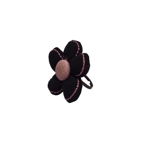 Δαχτυλίδι με λουλούδι μεγάλο, χρωματιστό υφασμάτινο μαύρο με ροζ γραμμές - ύφασμα, λουλούδι, μεγάλα, αυξομειούμενα, φθηνά